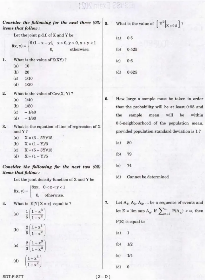 Statistics Paper I - Central Government 2021 — page 1 instructions scan PDF download