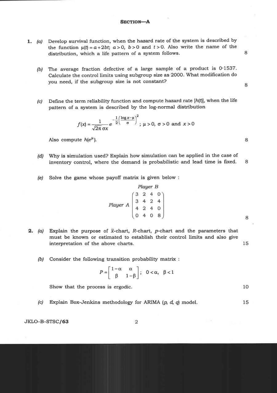 IFS Statistics Paper II 2020 (Main) – Page 1 & 2 — page 1 instructions scan PDF download