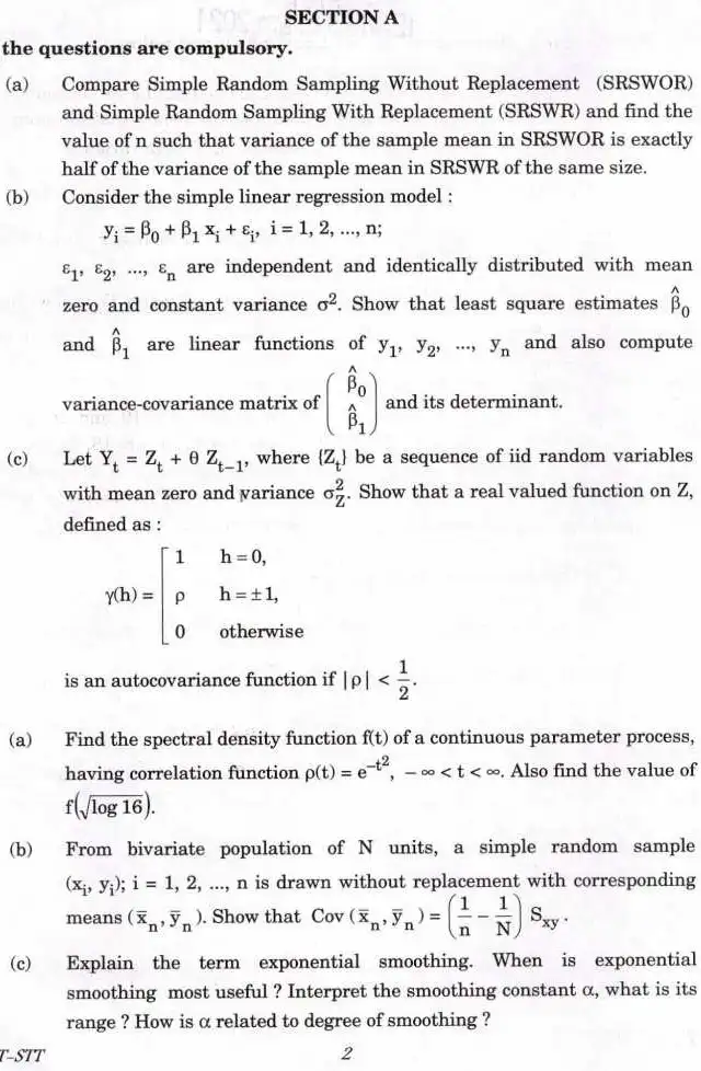 Statistics Paper III 2021 IES/ISS – Section A & B Questions — page 1 instructions scan PDF download