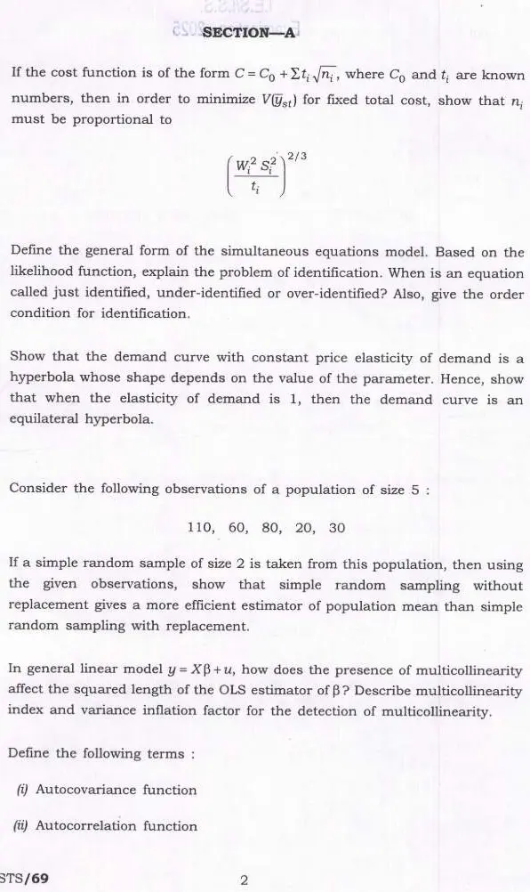 Statistics Paper III - IES/ISS 2025 (BGSP-T-STS) — page 1 instructions scan PDF download