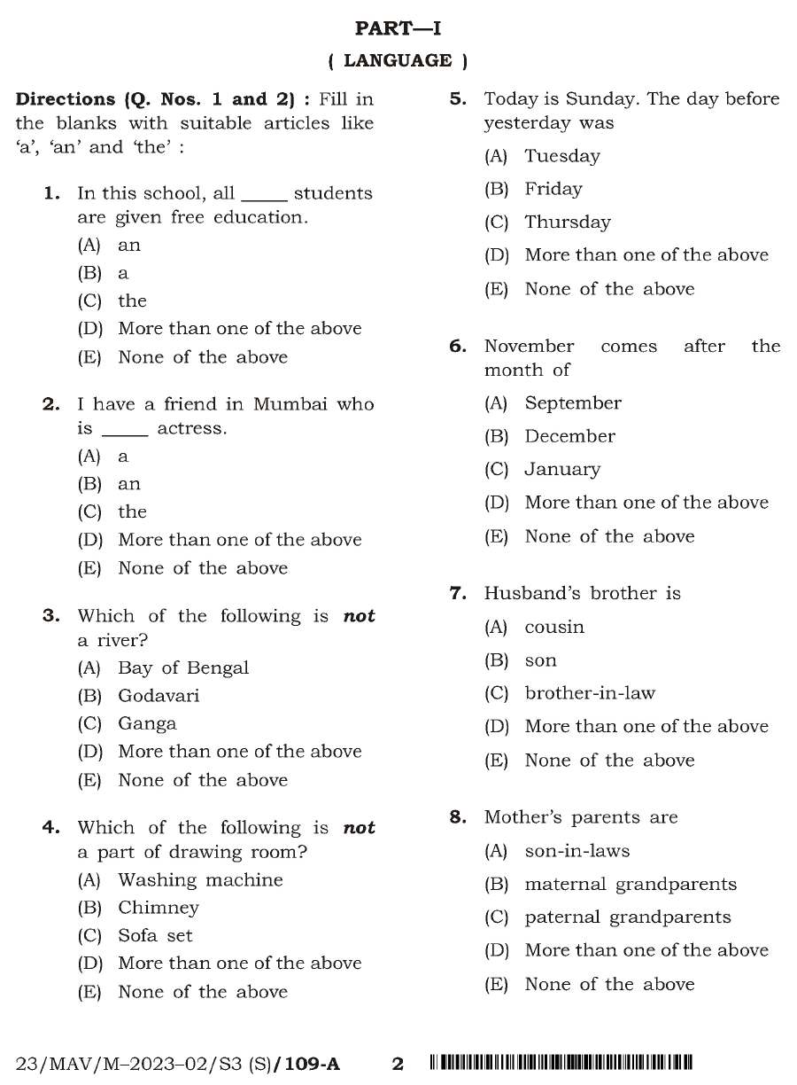 Teacher Recruitment Examinations - Language, General Studies And Hindi — page 1 instructions scan PDF download