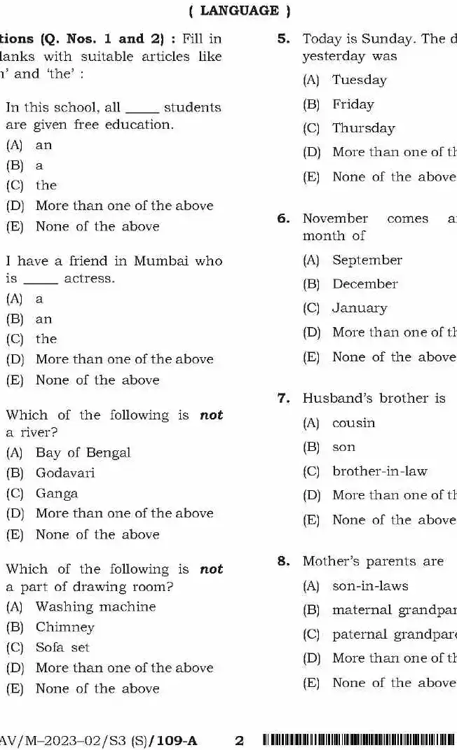 Teacher Recruitment Examinations - Language, General Studies And Hindi — page 1 instructions scan PDF download