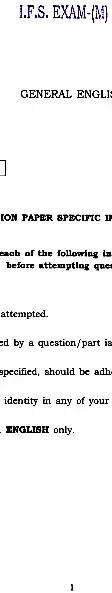 Indian Forest Service Main 2018 General English question paper page 1 scan, showing exam header and specific instructions. UPSC IFS Mains 2018 English paper PDF download.