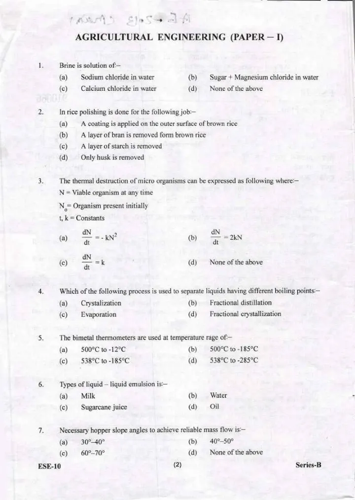 UKPSC AE 2013 Agricultural Engineering Paper-I question paper page 1 scan, showing exam title, year, time, marks, and important instructions for candidates. PDF download available.