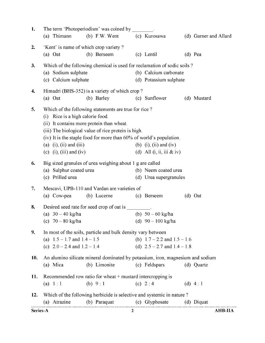 UKPSC Agriculture Group-C Exam 2024 Paper II question paper page 1 scan PDF download, showing exam instructions and header details.