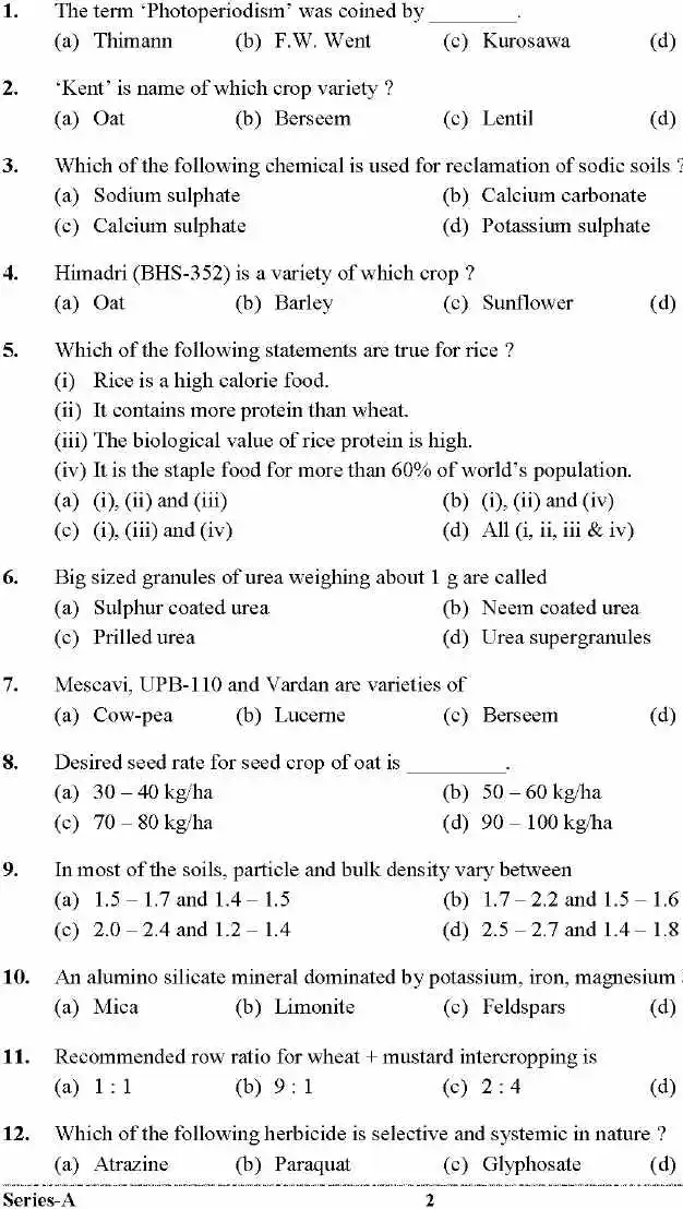 UKPSC Agriculture Group-C Exam 2024 Paper II question paper page 1 scan PDF download, showing exam instructions and header details.