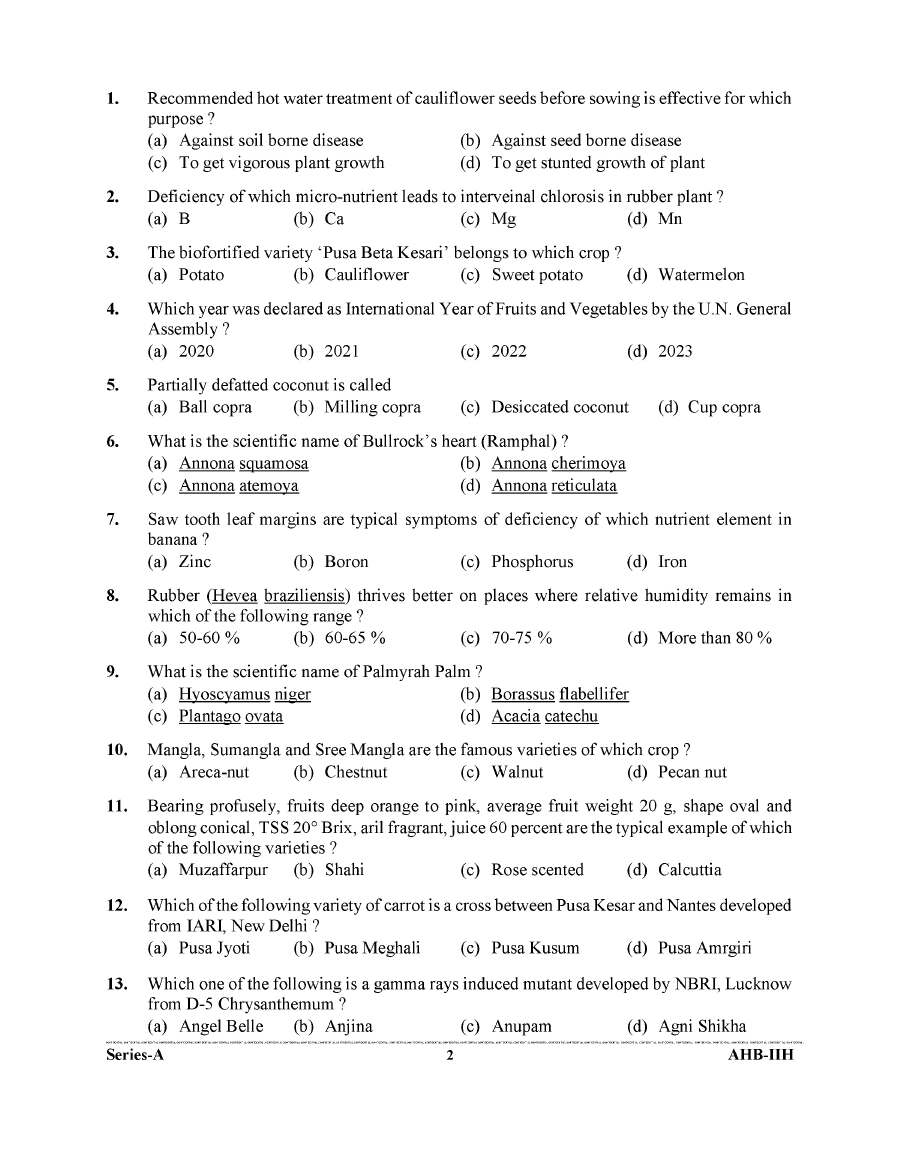 UKPSC Agriculture/Horticulture/Animal Husbandry Combined Group-C Exam 2024 Horticulture Paper-II page 1 instructions, time, and maximum marks scan PDF download
