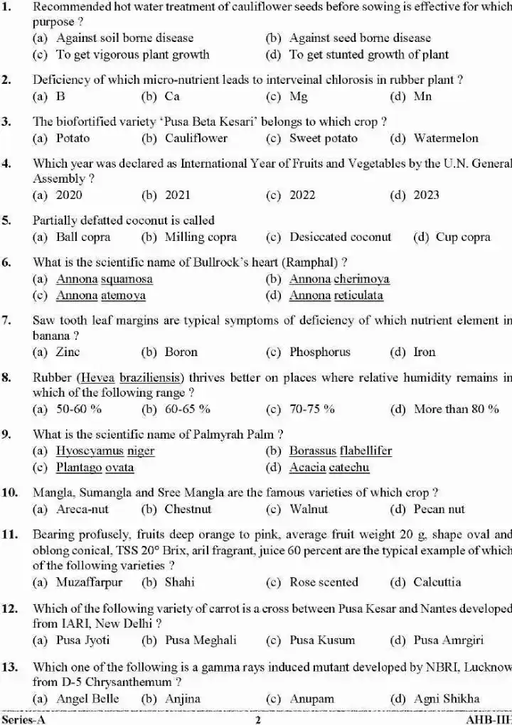 UKPSC Agriculture/Horticulture/Animal Husbandry Combined Group-C Exam 2024 Horticulture Paper-II page 1 instructions, time, and maximum marks scan PDF download