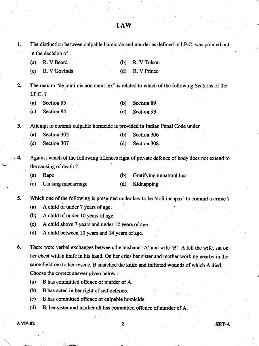 UKPSC APO Law 2009 question paper page 1 instructions scan PDF download for Assistant Prosecuting Officer exam