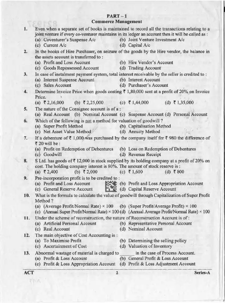 UKPSC Assistant Accountant 2022 Commerce Management question paper page 1 instructions scan PDF download