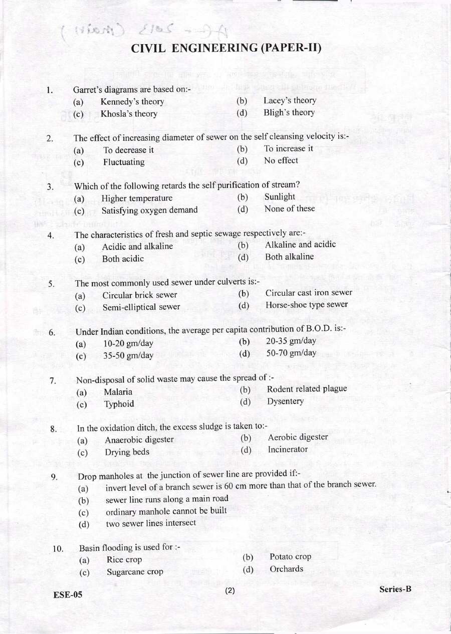 UKPSC Assistant Engineer 2013 Civil Engineering Paper II question paper page 1 scan, showing exam name, year, subject, time, marks, and important instructions for candidates. PDF download.