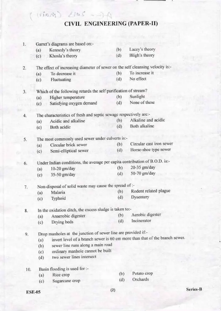 UKPSC Assistant Engineer 2013 Civil Engineering Paper II question paper page 1 scan, showing exam name, year, subject, time, marks, and important instructions for candidates. PDF download.