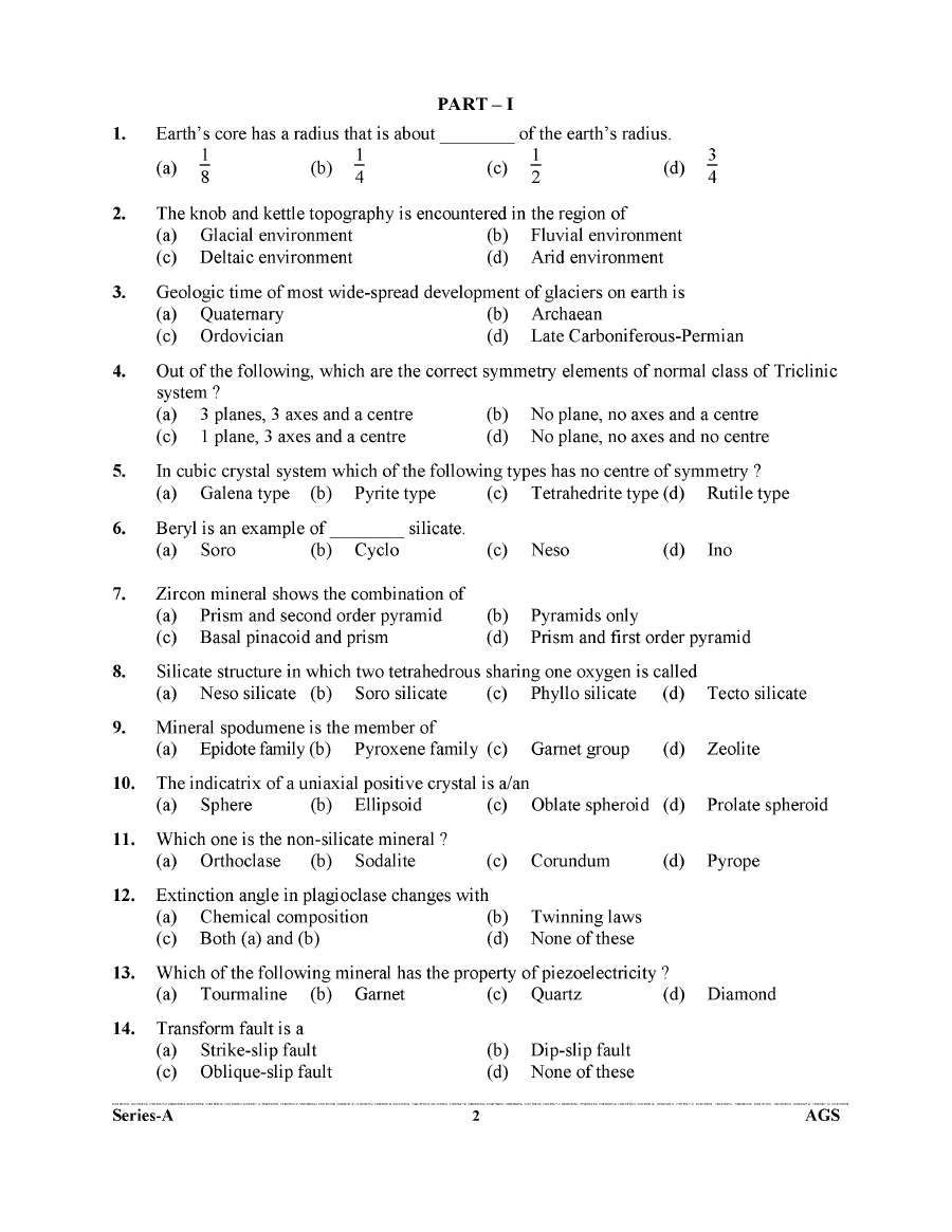 UKPSC Assistant Geologist 2022 Geology Mains question paper page 1 instructions scan PDF download