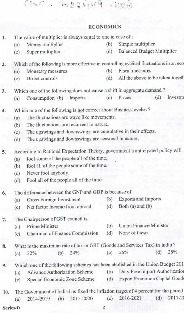 UKPSC Assistant Professor Economics 2017 question paper page 1 instructions scan PDF download