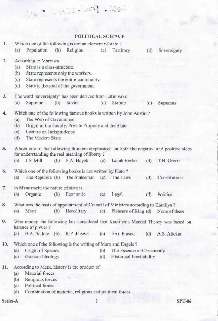 UKPSC Assistant Professor Political Science 2017 question paper page 1 instructions scan PDF download