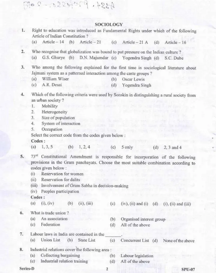 UKPSC Assistant Professor Sociology 2017 question paper page 1 instructions scan PDF download