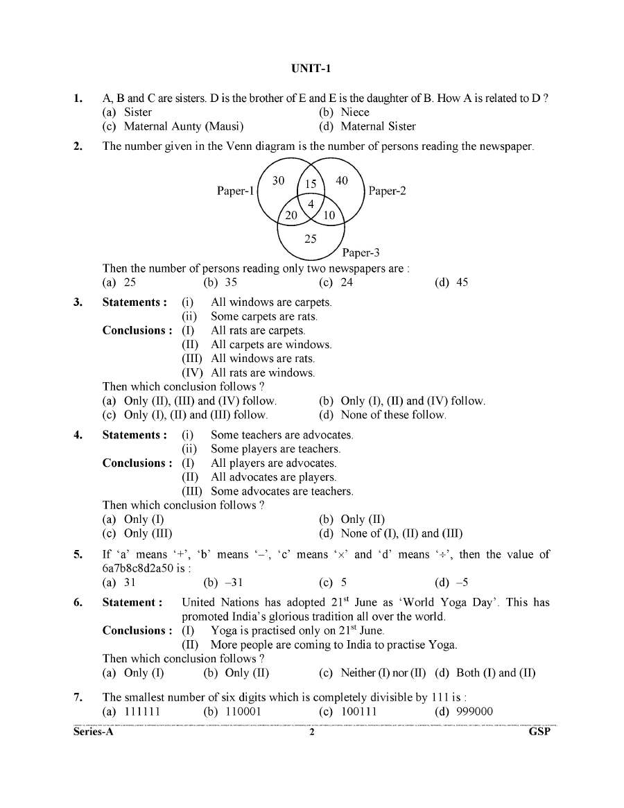 UKPSC Combined State Civil Services 2025 General Aptitude Test question paper page 1 instructions scan PDF download