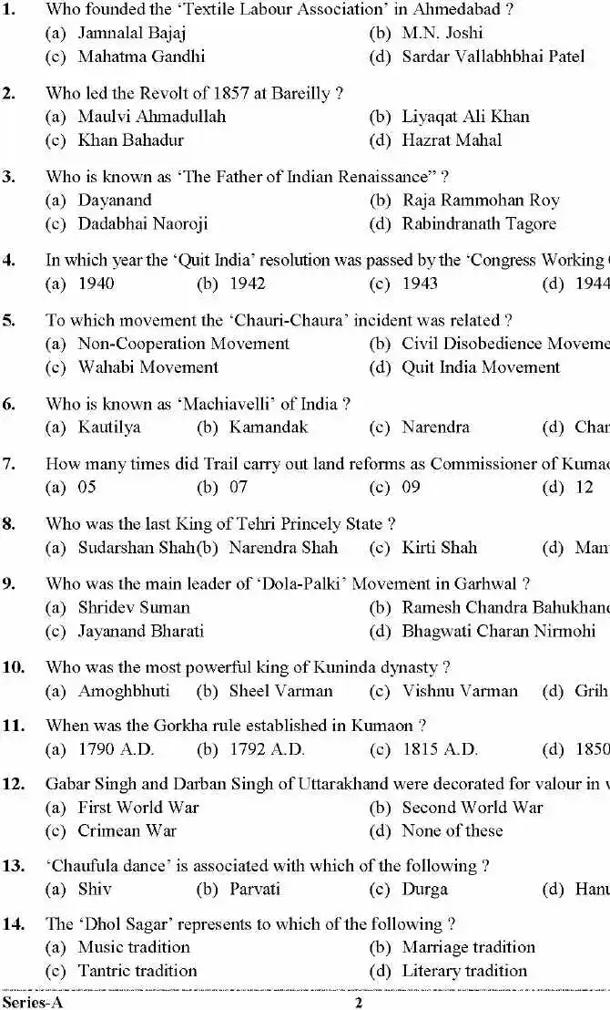 UKPSC Combined State Civil Services 2024 General Knowledge General Studies General Hindi Paper I question paper page 1 instructions scan PDF download