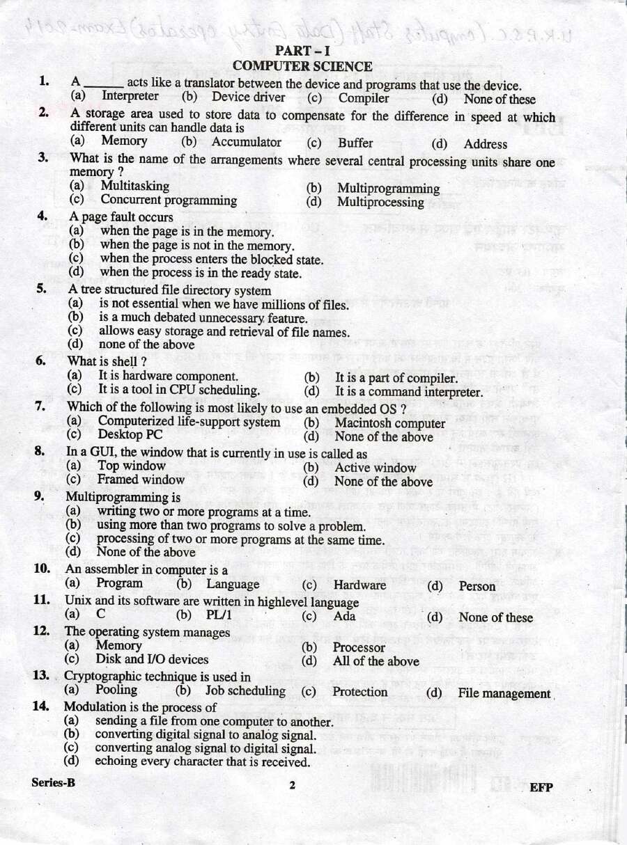 UKPSC Computer Staff Exam 2014 question paper page 1 scan, showing exam instructions and header in Hindi and English. PDF download available.