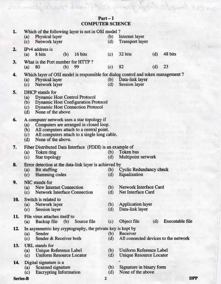 UKPSC Computer Staff Exam 2014: Computer Science & General Studies — page 1 instructions scan PDF download