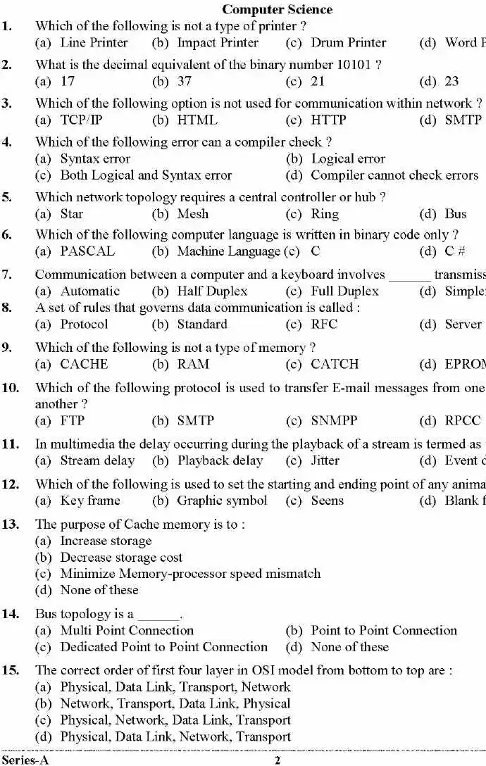 UKPSC DEO 2023 Computer Science & General Studies question paper page 1 instructions scan PDF download Uttarakhand Public Service Commission