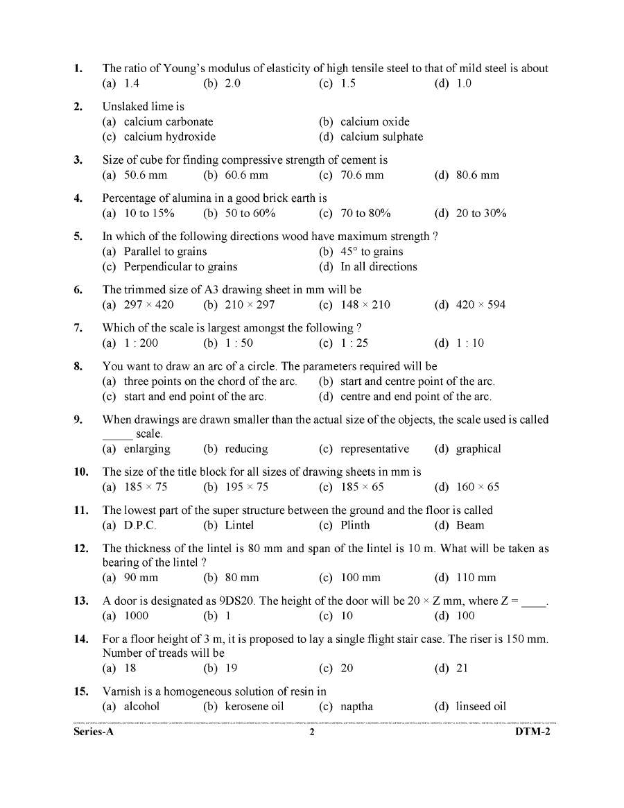 UKPSC Draftsman Examination 2023 - General Studies Question Paper — page 1 instructions scan PDF download