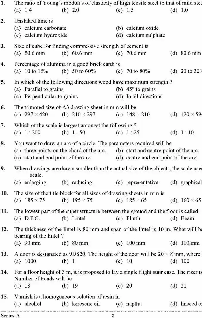UKPSC Draftsman Examination 2023 - General Studies Question Paper — page 1 instructions scan PDF download