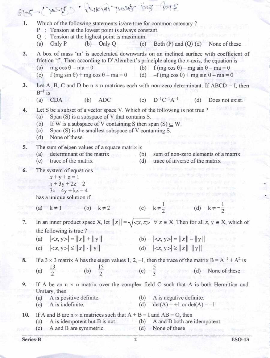 UKPSC ESO 2019 Mathematics and Statistics question paper page 1 instructions scan PDF download