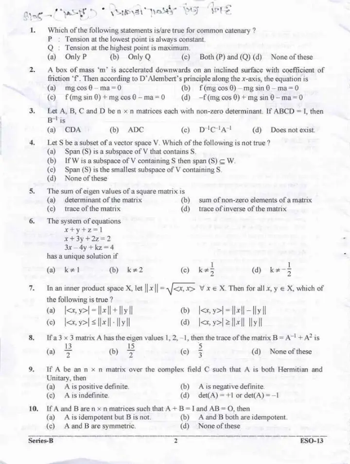 UKPSC ESO 2019 Mathematics and Statistics question paper page 1 instructions scan PDF download