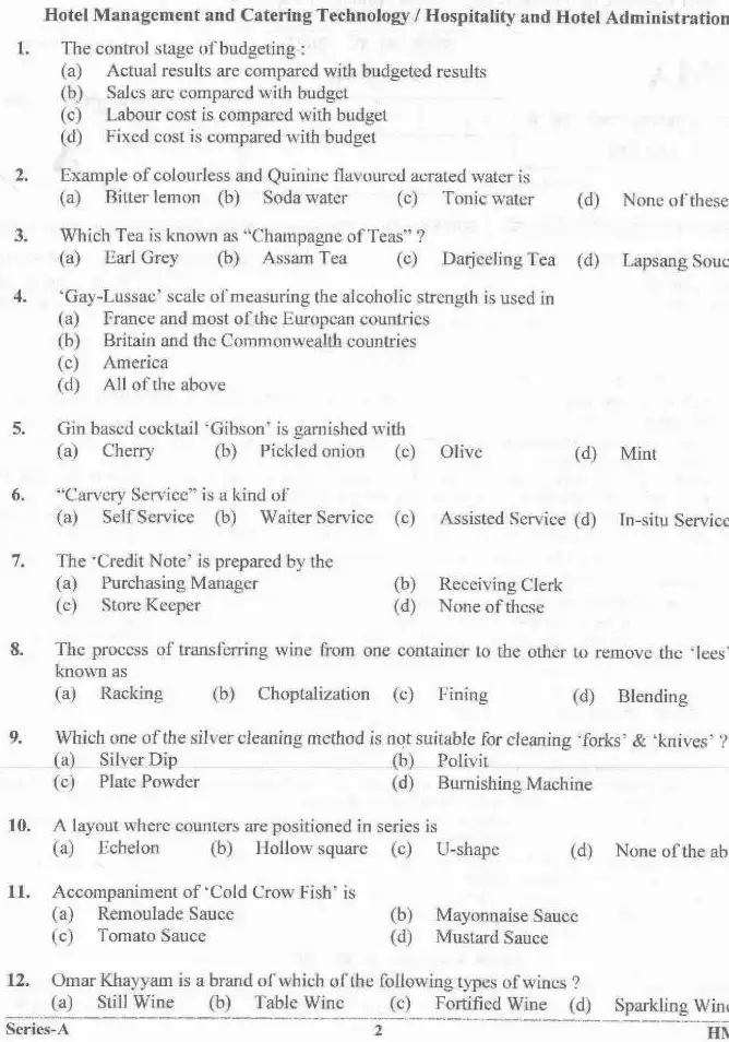 UKPSC Establishment Exam 2021 Hotel Management question paper page 1 instructions scan PDF download