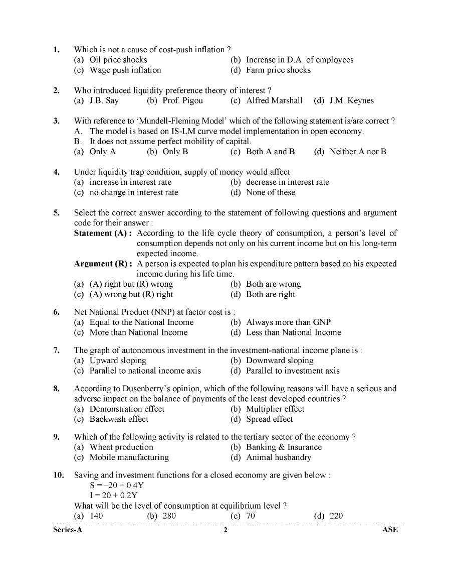 UKPSC Investigator cum Computer and Assistant Statistical Officer Examination 2024 Economics question paper page 1 instructions scan PDF download