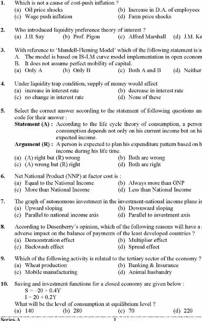 UKPSC Investigator cum Computer and Assistant Statistical Officer Examination 2024 Economics question paper page 1 instructions scan PDF download