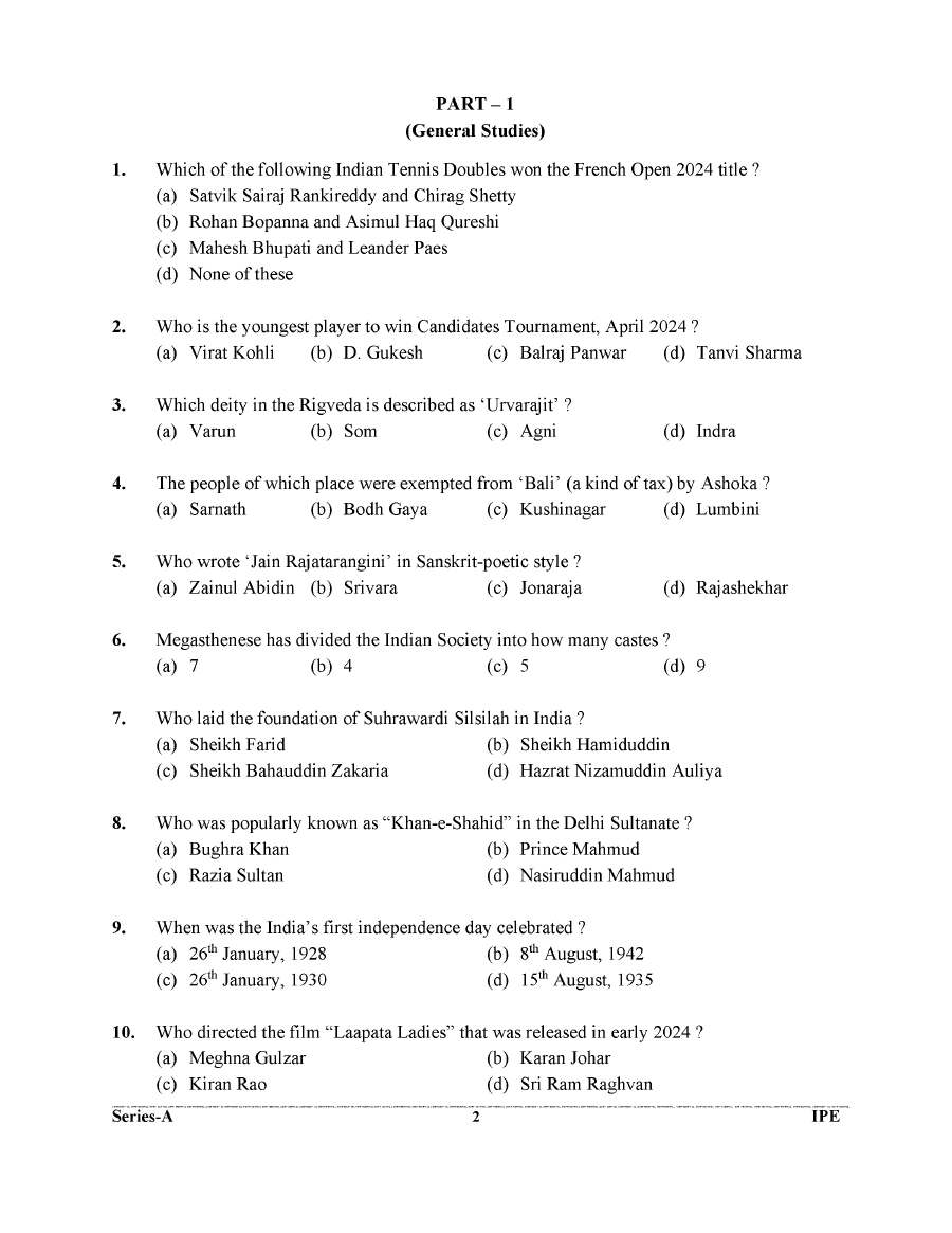 UKPSC ITI Principal 2024 General Studies question paper page 1 instructions scan PDF download