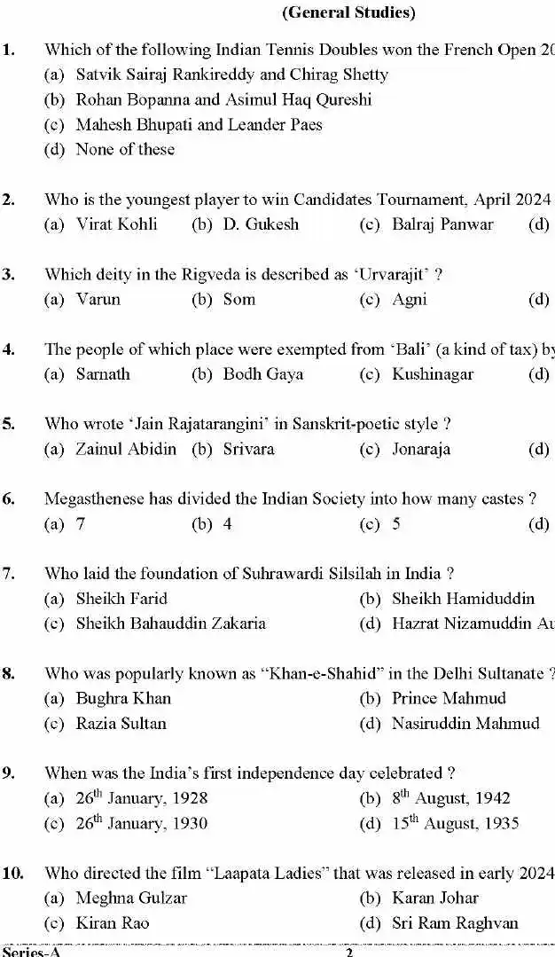UKPSC ITI Principal 2024 General Studies question paper page 1 instructions scan PDF download