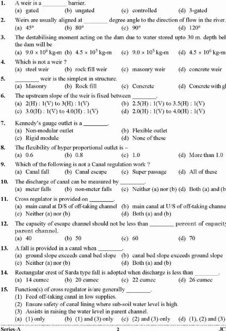 UKPSC JCE 2023 Civil Engineering Paper II question paper page 1 instructions and exam header scan PDF download