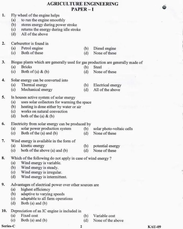 UKPSC JE 2013 Agricultural Engineering question paper page 1 instructions scan PDF download