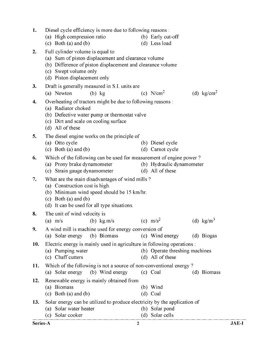 UKPSC JE Agriculture Engineering Paper-I 2023 question paper page 1 instructions scan PDF download