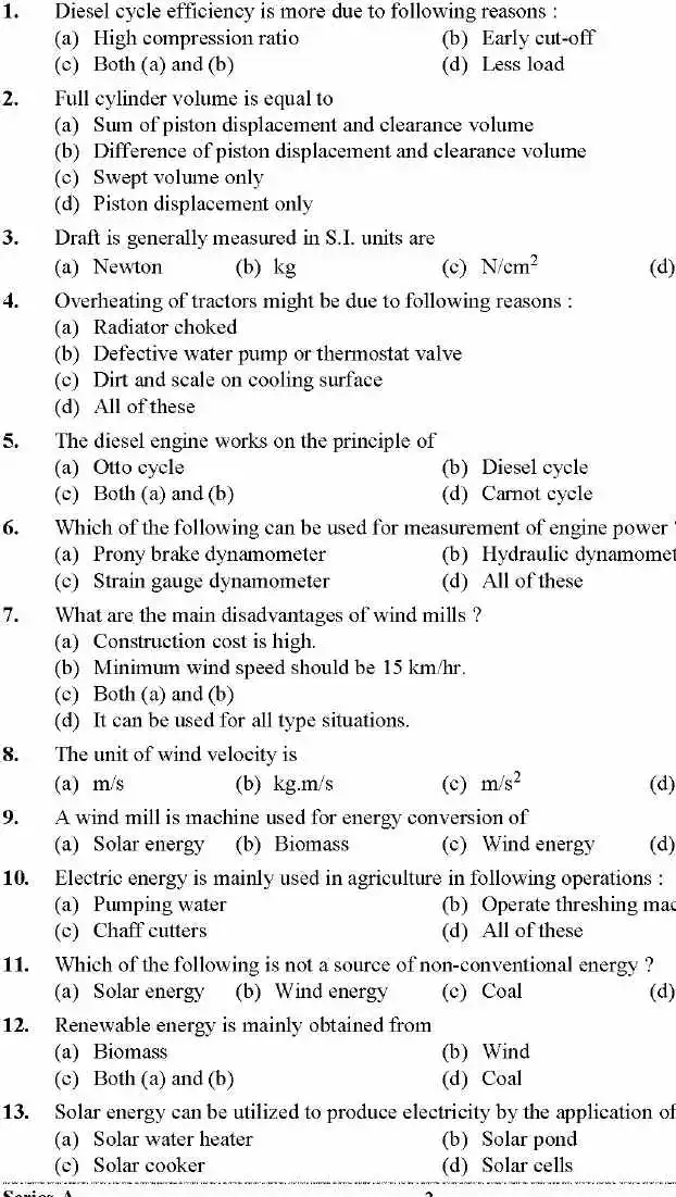 UKPSC JE Agriculture Engineering Paper-I 2023 question paper page 1 instructions scan PDF download