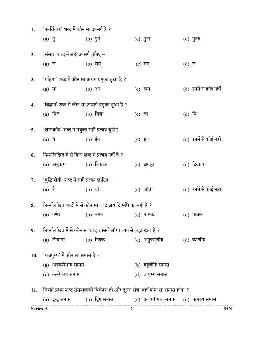 UKPSC JE General Hindi 2023 question paper page 1 instructions scan PDF download