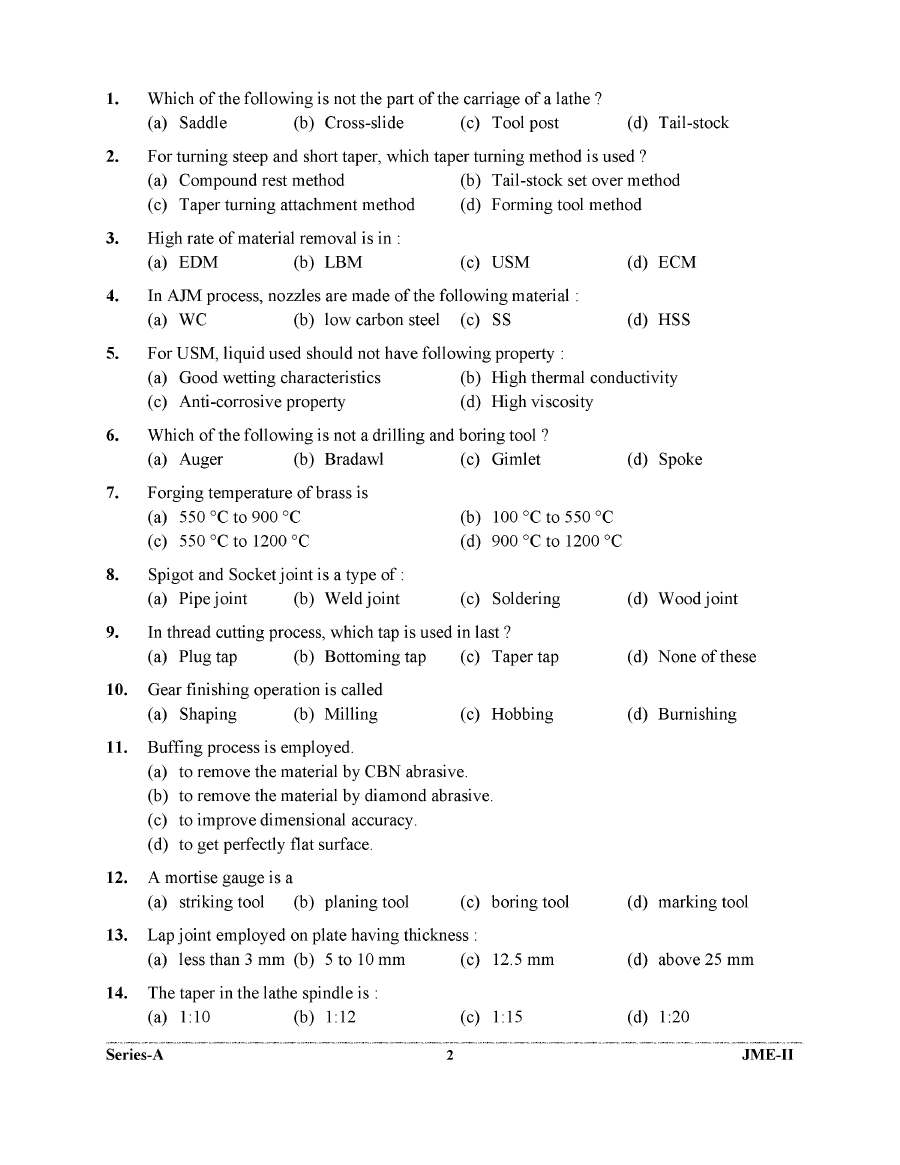 UKPSC JE Mechanical Engineering Paper II 2023 question paper page 1 instructions scan PDF download