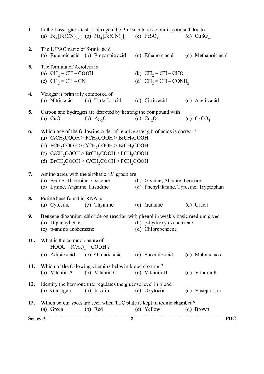 UKPSC Lab Assistant Chemistry Paper II 2024 question paper page 1 instructions scan PDF download