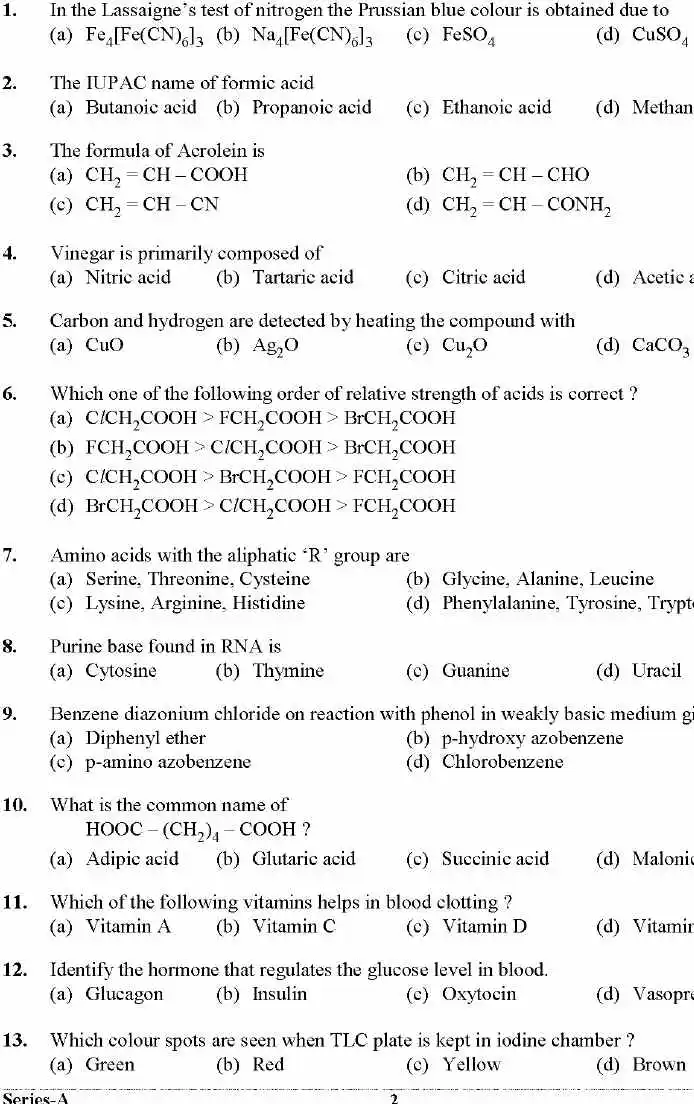UKPSC Lab Assistant Chemistry Paper II 2024 question paper page 1 instructions scan PDF download