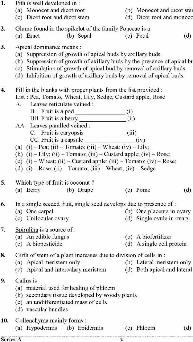 UKPSC Lab Assistant Higher Education Group-C Botany 2024 question paper page 1 instructions scan PDF download