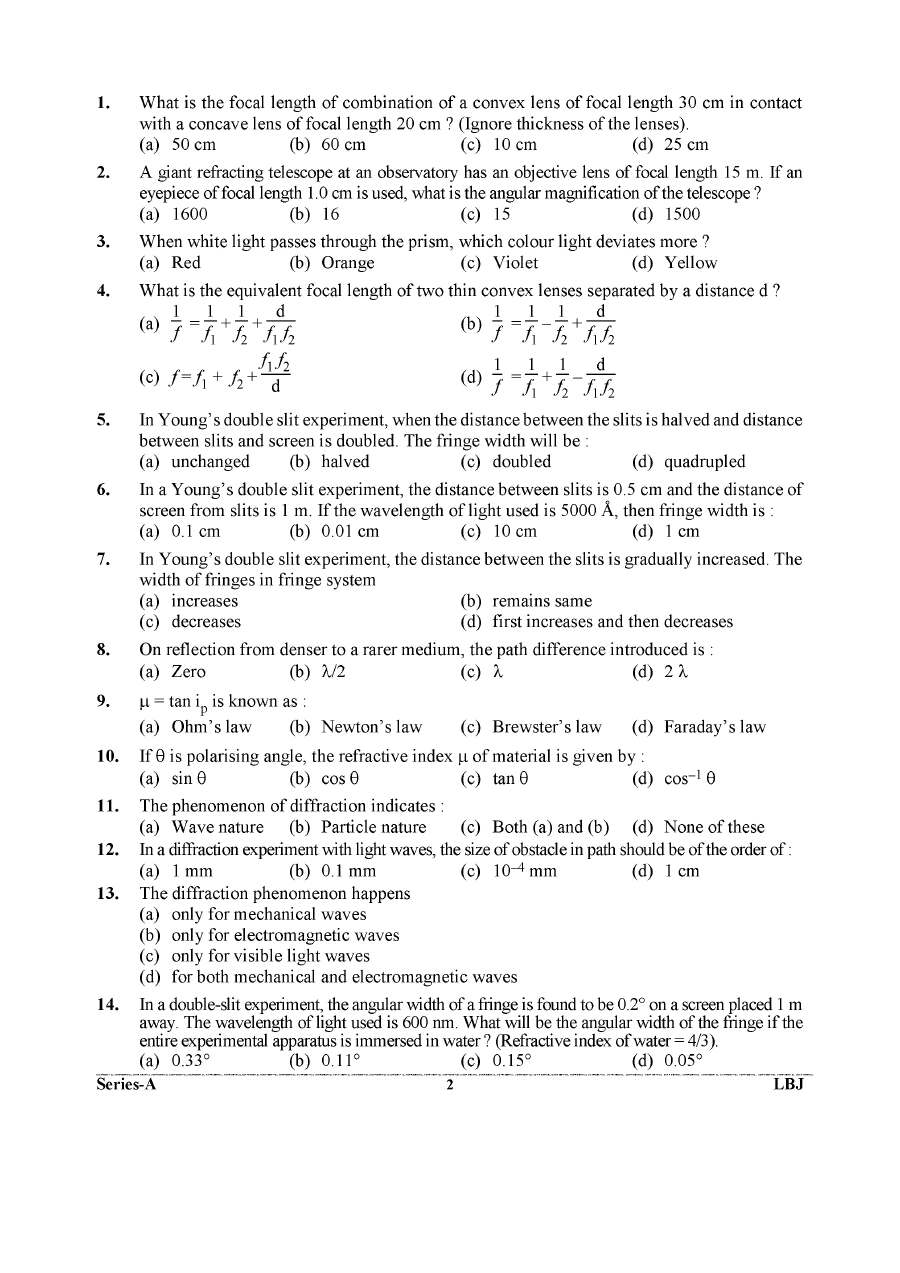 UKPSC Lab Assistant Higher Education Group-C Exam 2024 Physics question paper page 1 instructions scan PDF download