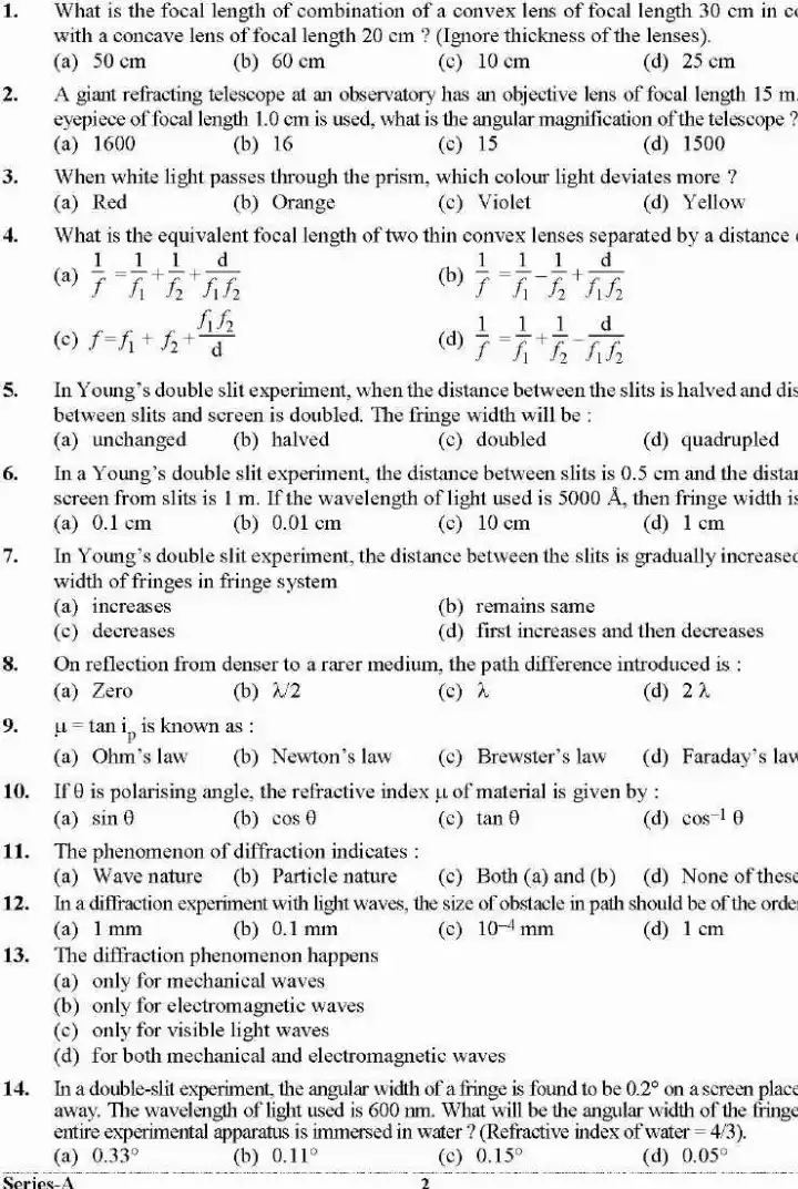 UKPSC Lab Assistant Higher Education Group-C Exam 2024 Physics question paper page 1 instructions scan PDF download