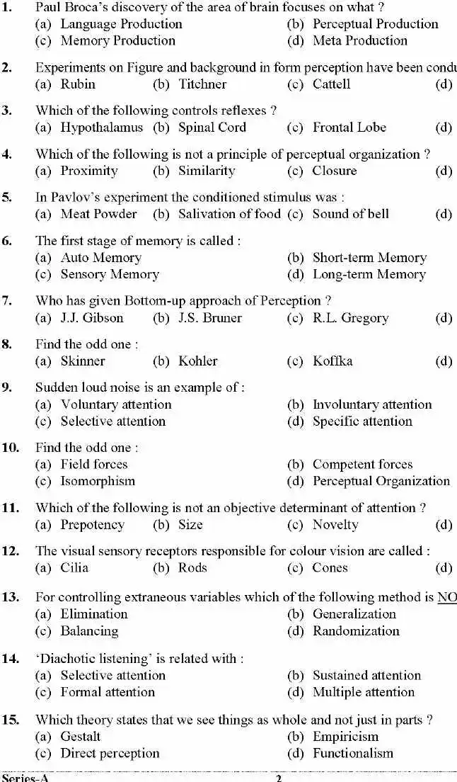 UKPSC Lab Assistant Higher Education Group-C Exam 2024 Psychology question paper page 1 scan PDF download, showing exam header and important instructions.