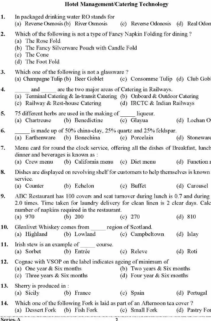 UKPSC Management Officer 2024 Hotel Management & GS question paper page 1 instructions scan PDF download