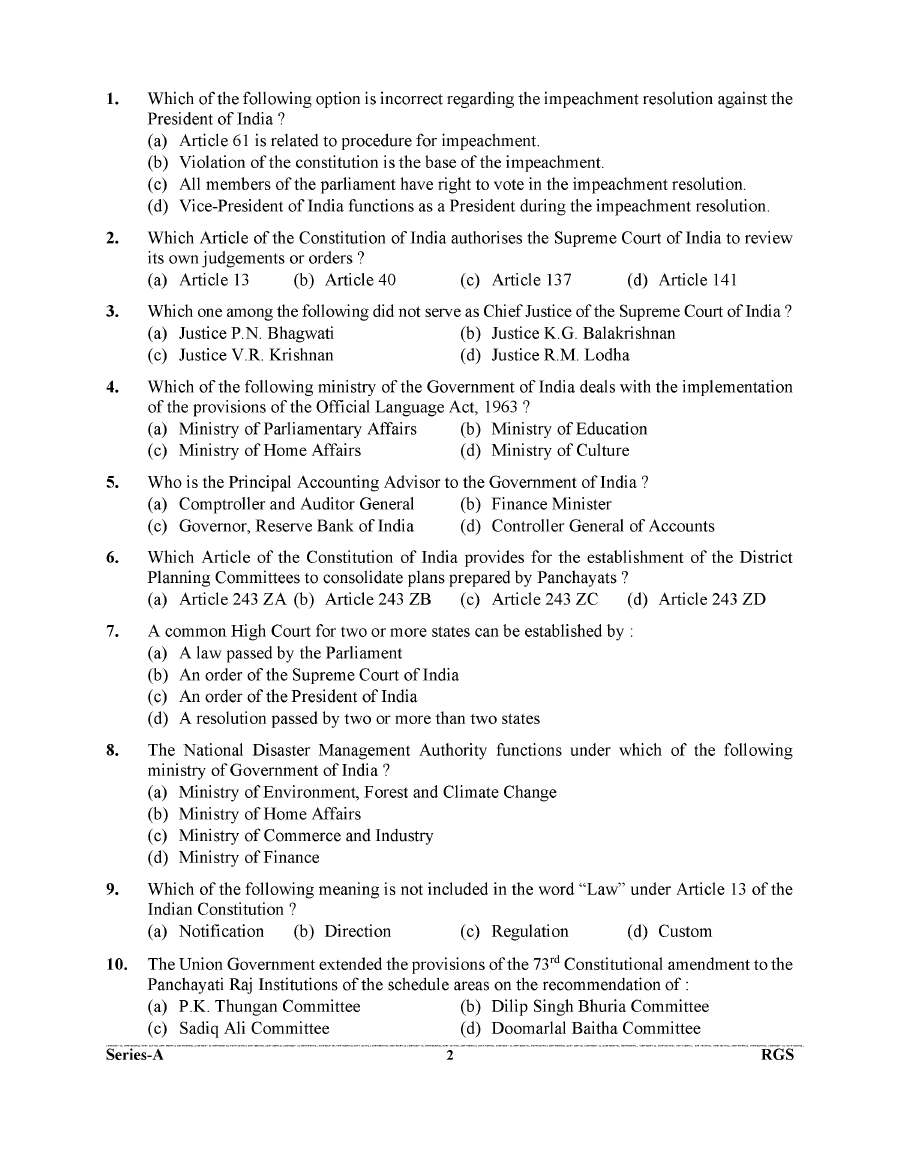 UKPSC RO 2025 General Studies question paper page 1 instructions scan PDF download