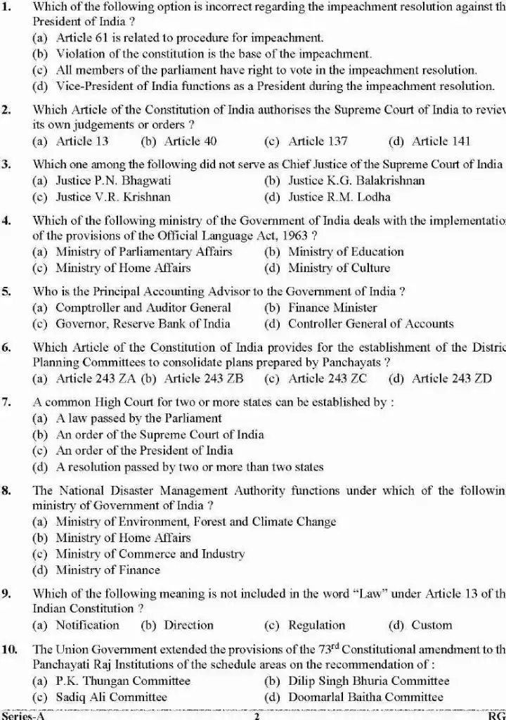 UKPSC RO 2025 General Studies question paper page 1 instructions scan PDF download