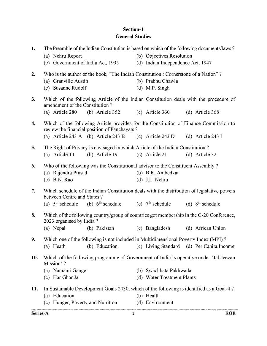 UKPSC RO/ARO 2023 General Studies and General Aptitude Test question paper page 1 instructions scan PDF download